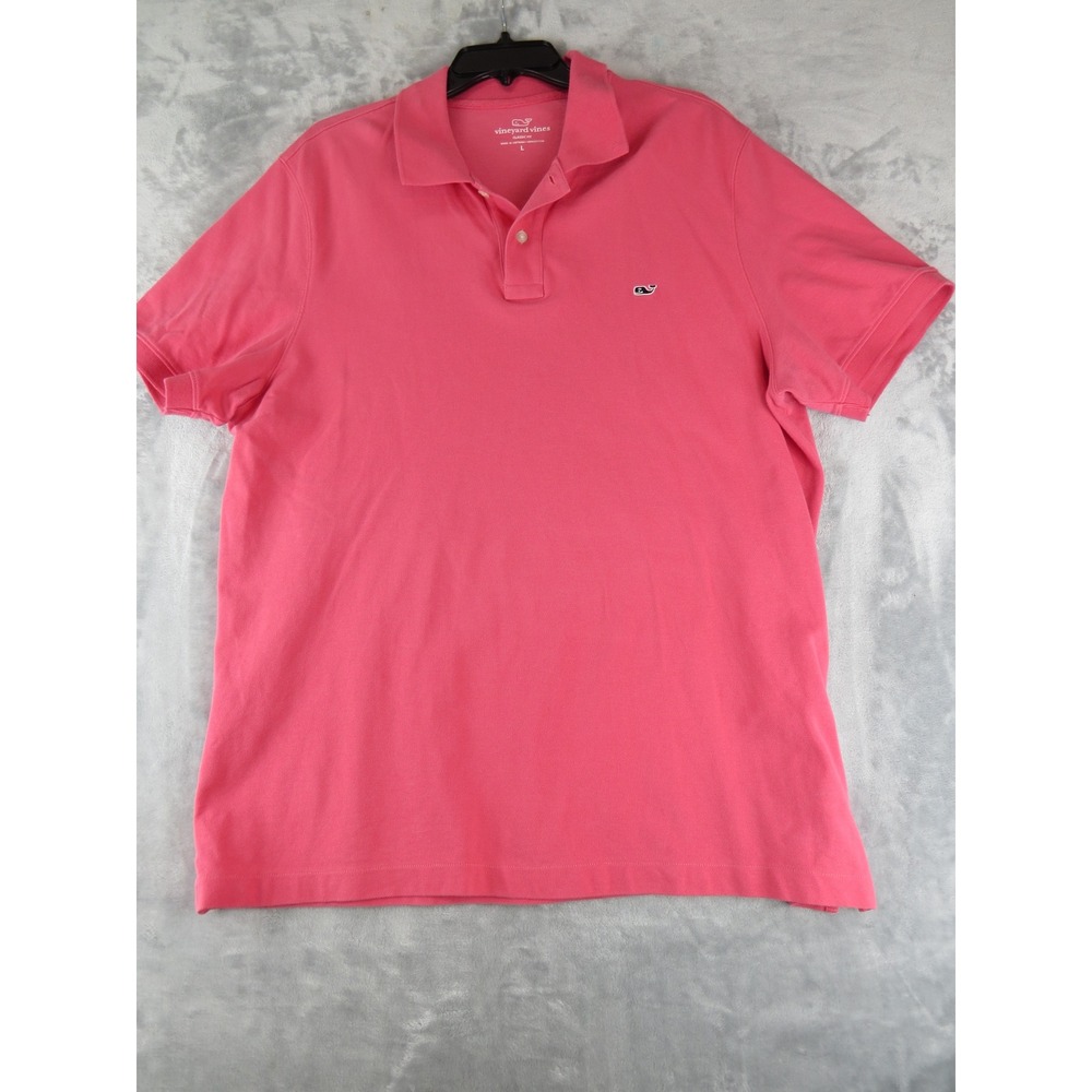 Vineyard Vines Men L Pink Salmon Polo Shirt Cotton Whale Logo‎ Classic Fit